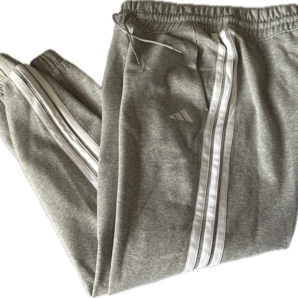 Adidas Heather Gray Joggers with White Accents